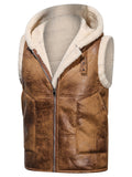 Camel Shearling Hooded Vest for men