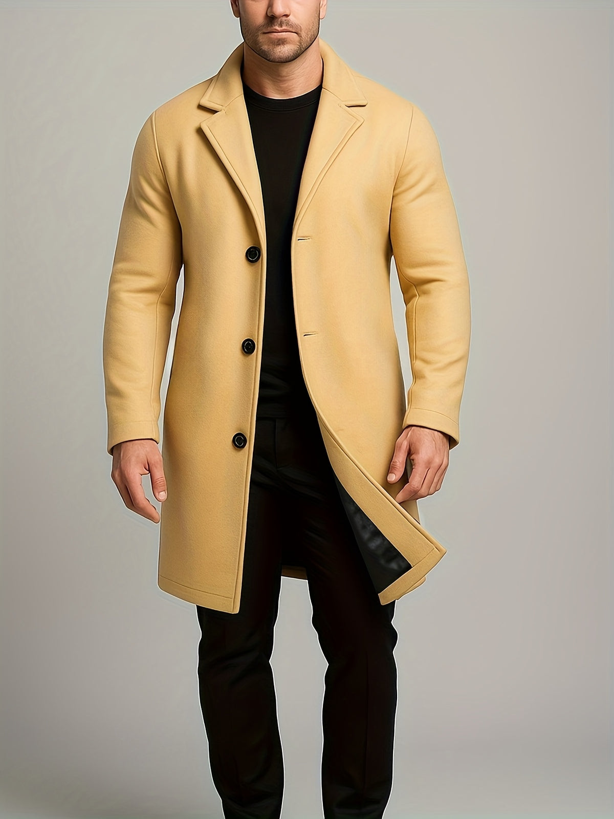 Three Button Overcoat with Notch Lapel