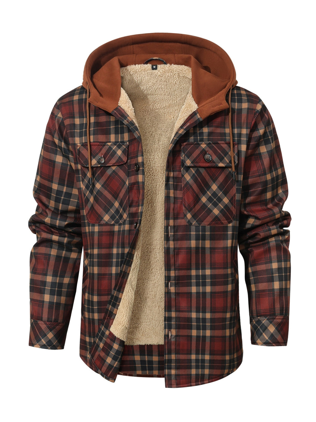 Red Hooded Flannel Shirt Jacket for men