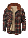 Red Hooded Flannel Shirt Jacket for men