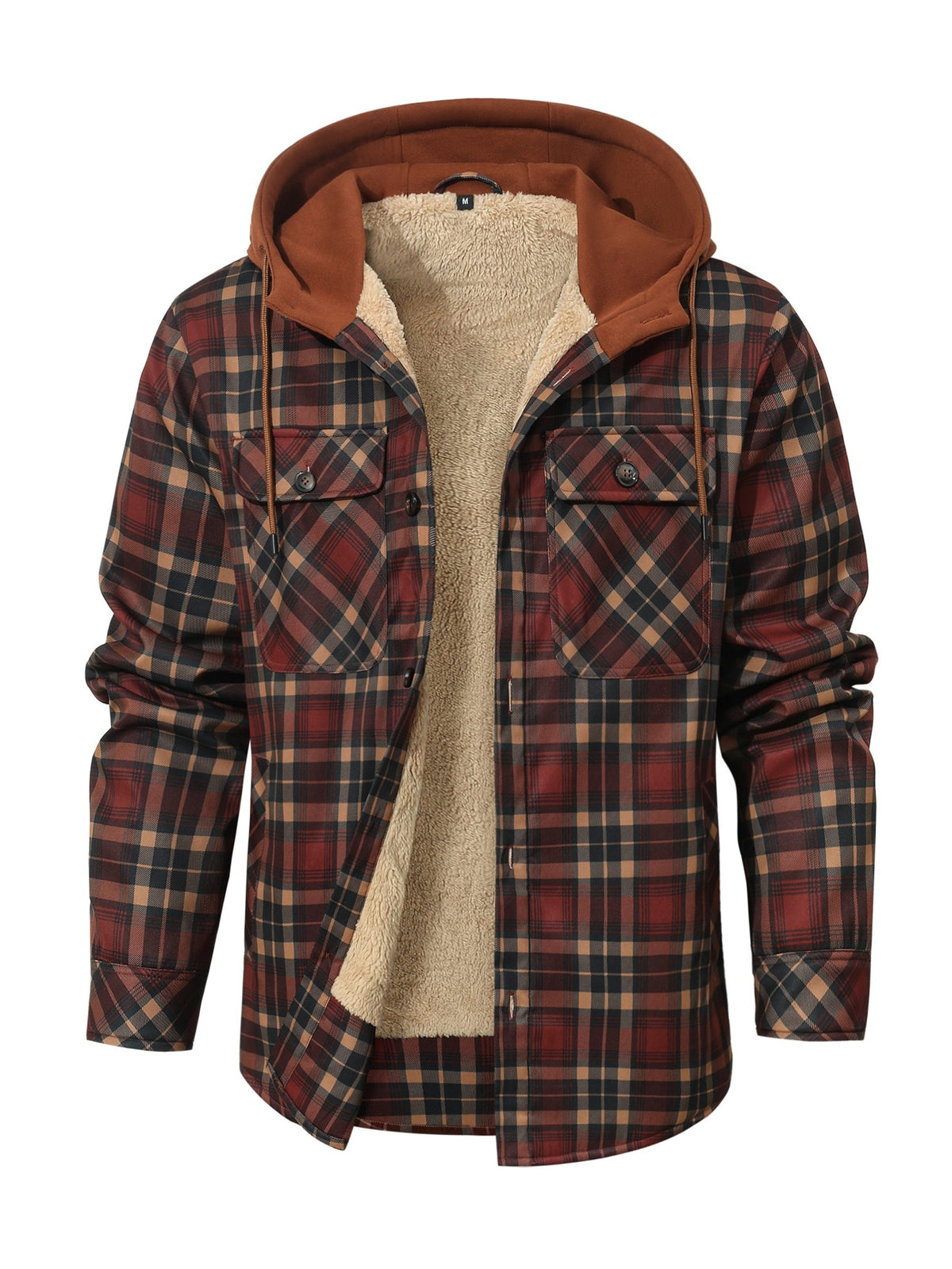 Red Hooded Flannel Shirt Jacket for men