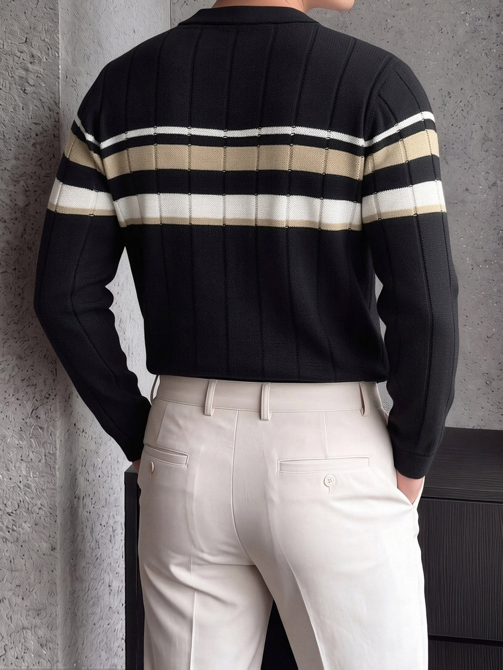Striped Knit Polo with Button Placket