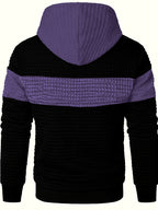 Mens hoodie in Purple, back view with purple hood and stripe
