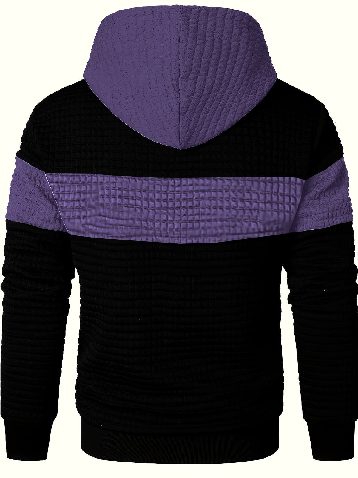 Mens hoodie in Purple, back view with purple hood and stripe