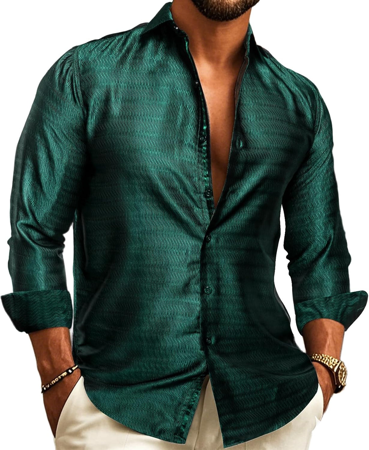 Dark Green Paisley Dress Shirt for men