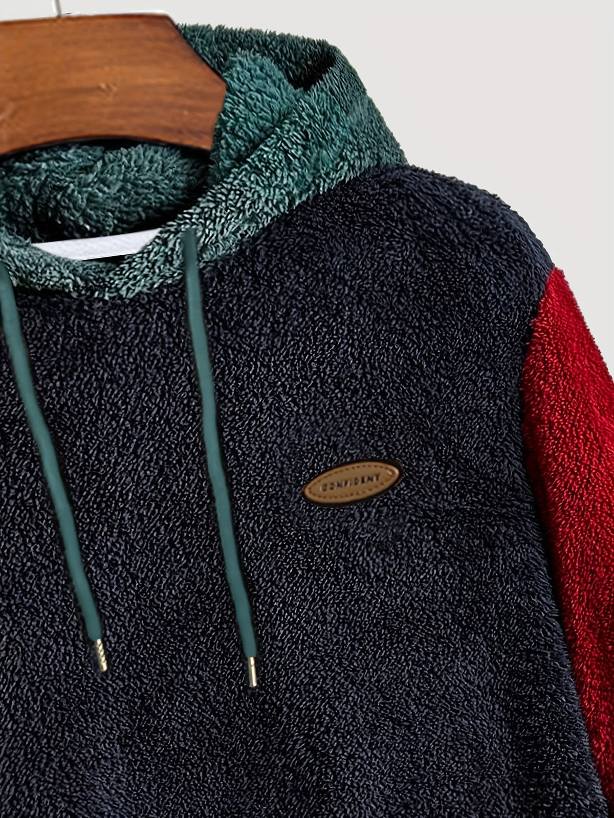 Mens sherpa fleece tracksuit in Navy, close-up of the hood and drawstrings