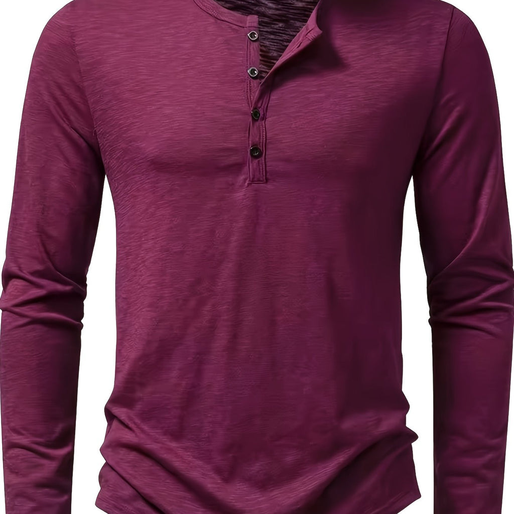 Curved Hem Henley Shirt with Button Placket