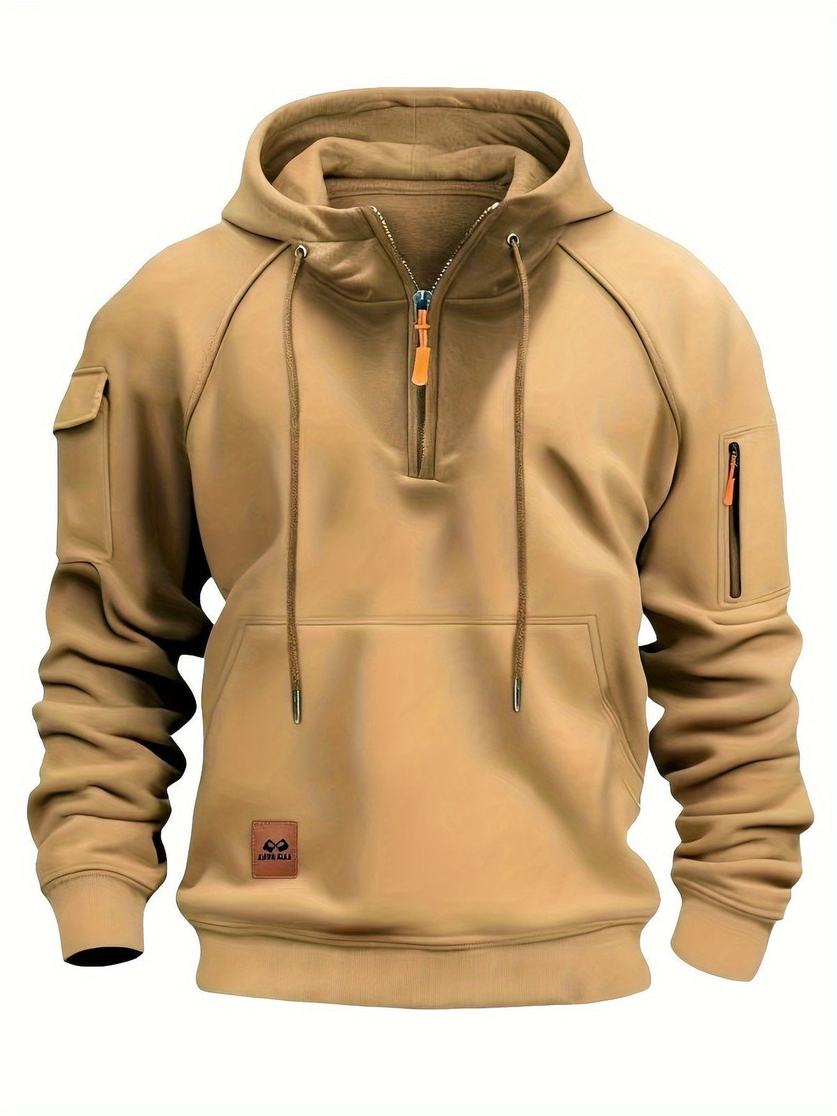Khaki quarter Zip Hoodie for Men