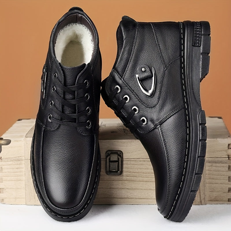 Black warm Lined Winter Boots for Men with Lace Up Front