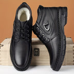Black warm Lined Winter Boots for Men with Lace Up Front
