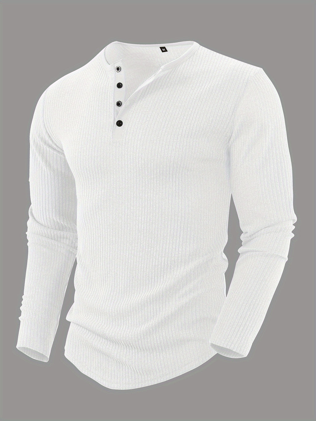 Ribbed Knit Henley Shirt with Button Placket