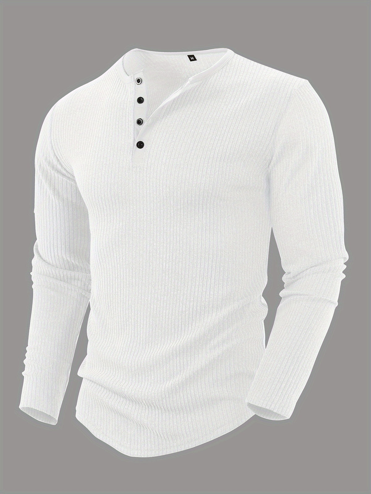 Ribbed Knit Henley Shirt with Button Placket
