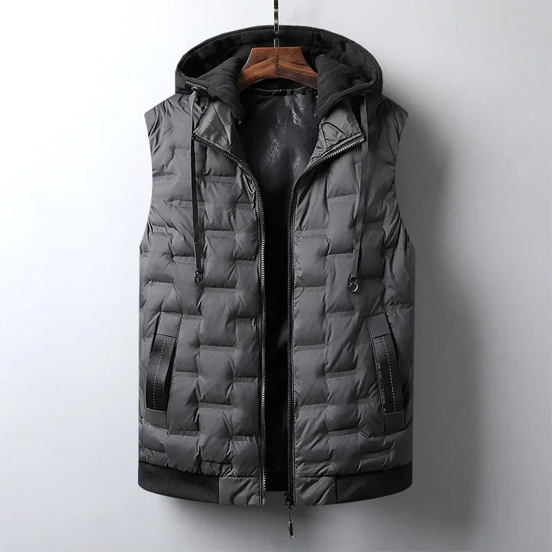 Gray Hooded Puffer Vest for men