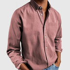 Mens button up shirt in Pink, front view on a model