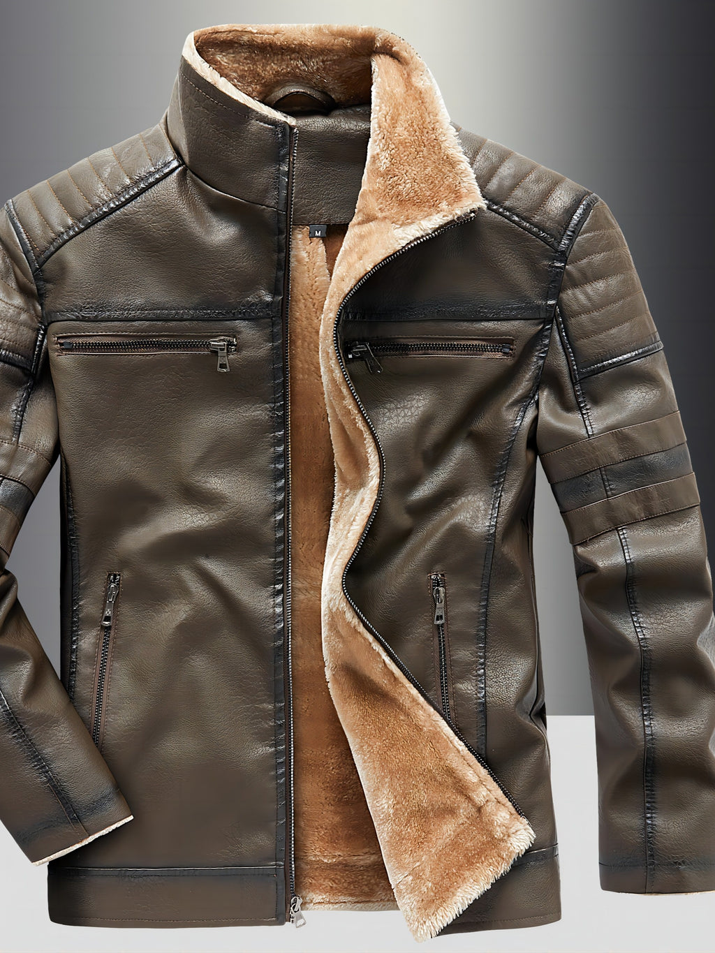 Brown Leather Biker Jacket for men