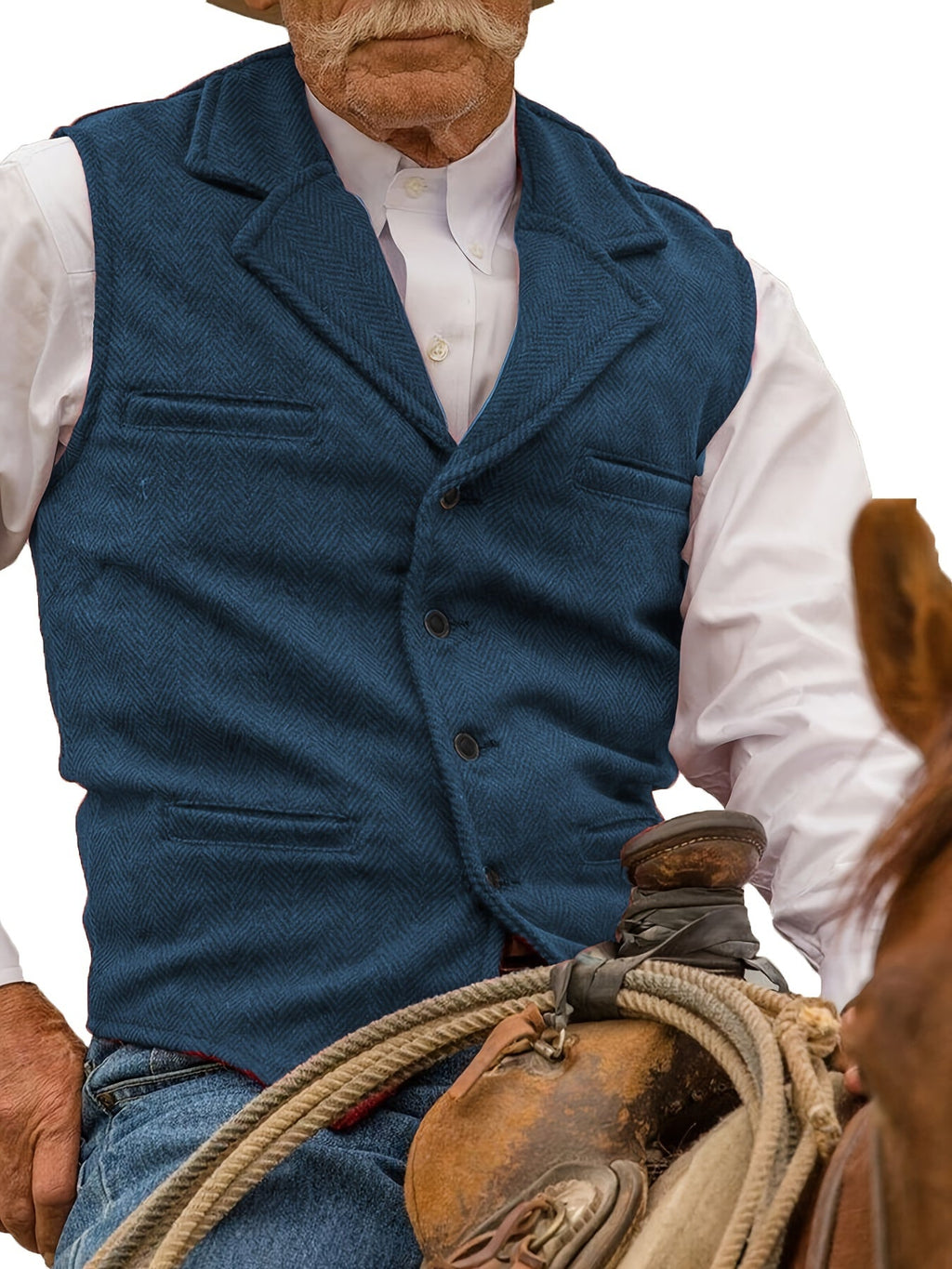 Herringbone Suit Vest for Men with Button Front