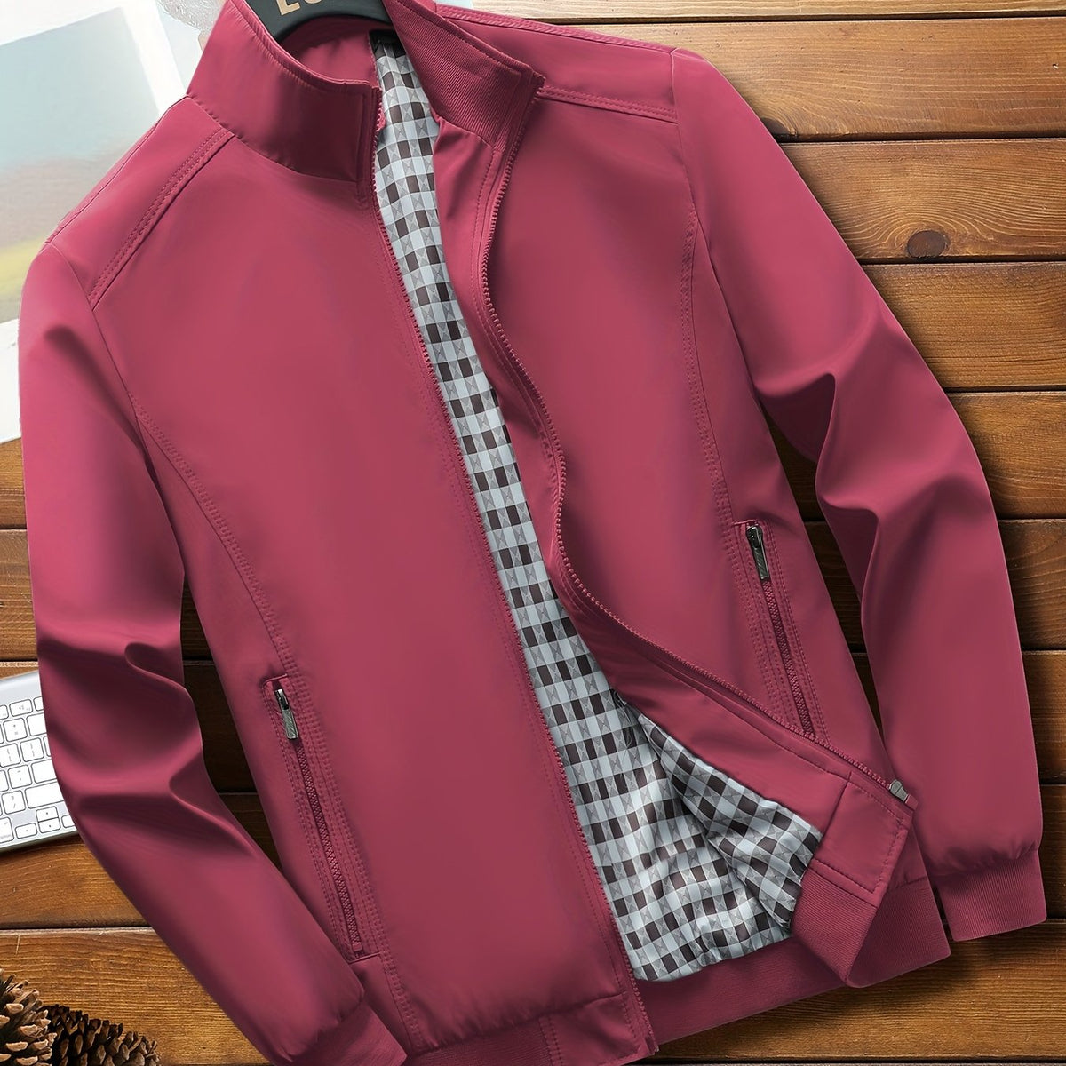 Check Lining Work Jacket with Stand Collar