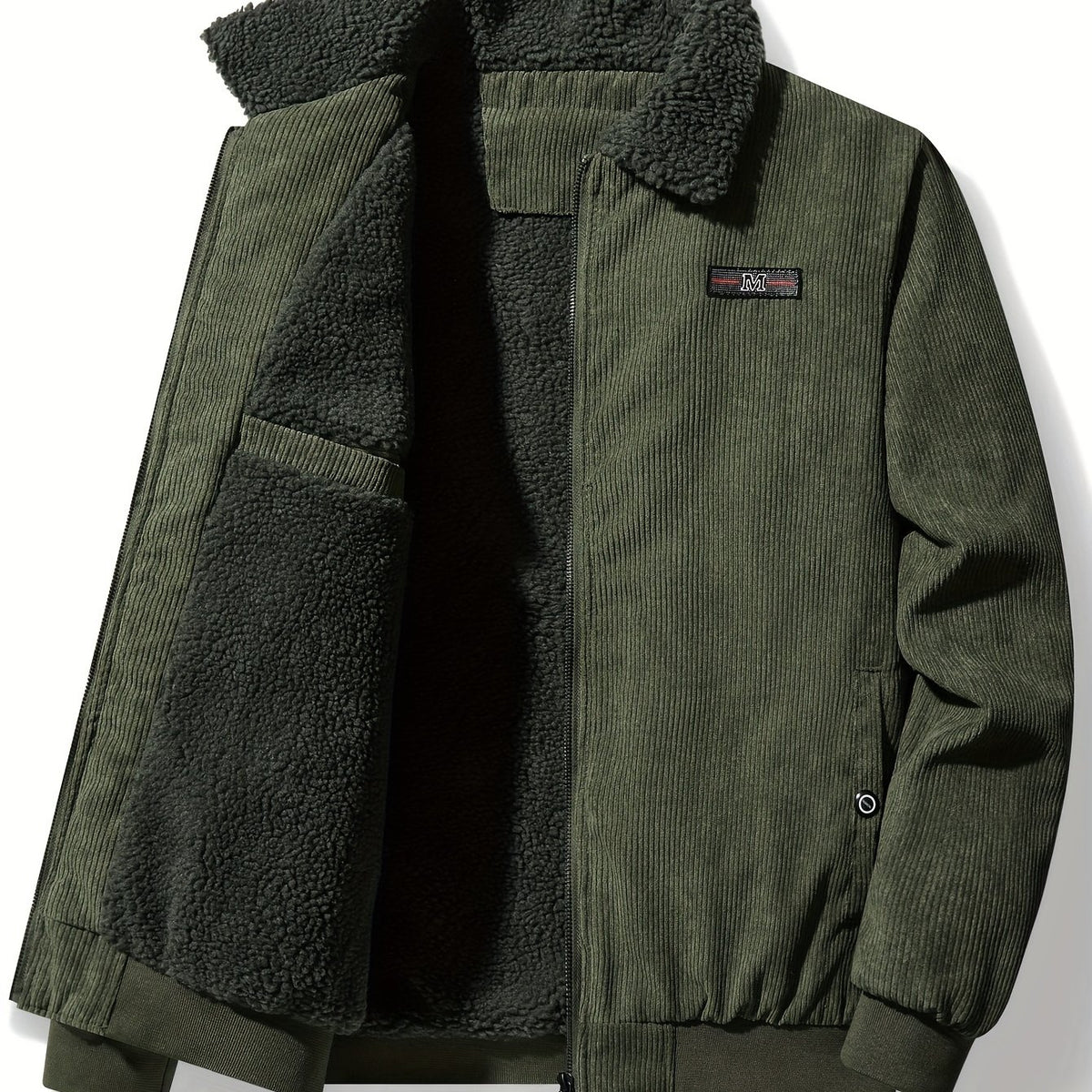 Chest Pockets Shirt Jacket with Sherpa Lining