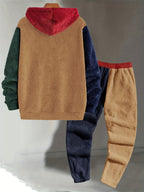 Mens sherpa fleece tracksuit in Camel, hoodie and joggers on a hanger, back