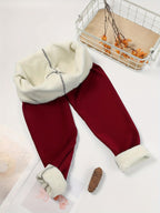 Womens fleece lined leggings in Burgundy, laid flat inside out