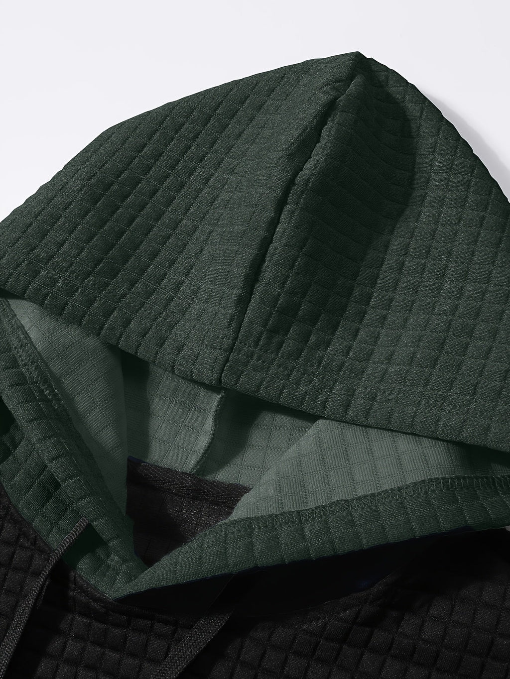 Mens hoodie in Charcoal, close-up of the waffle knit hood