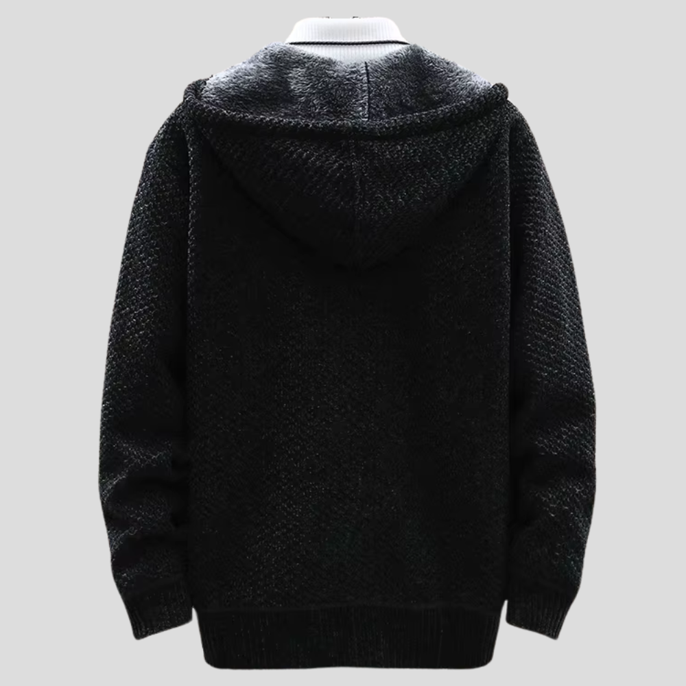 Black Knit Hooded Cardigan for men, view 8