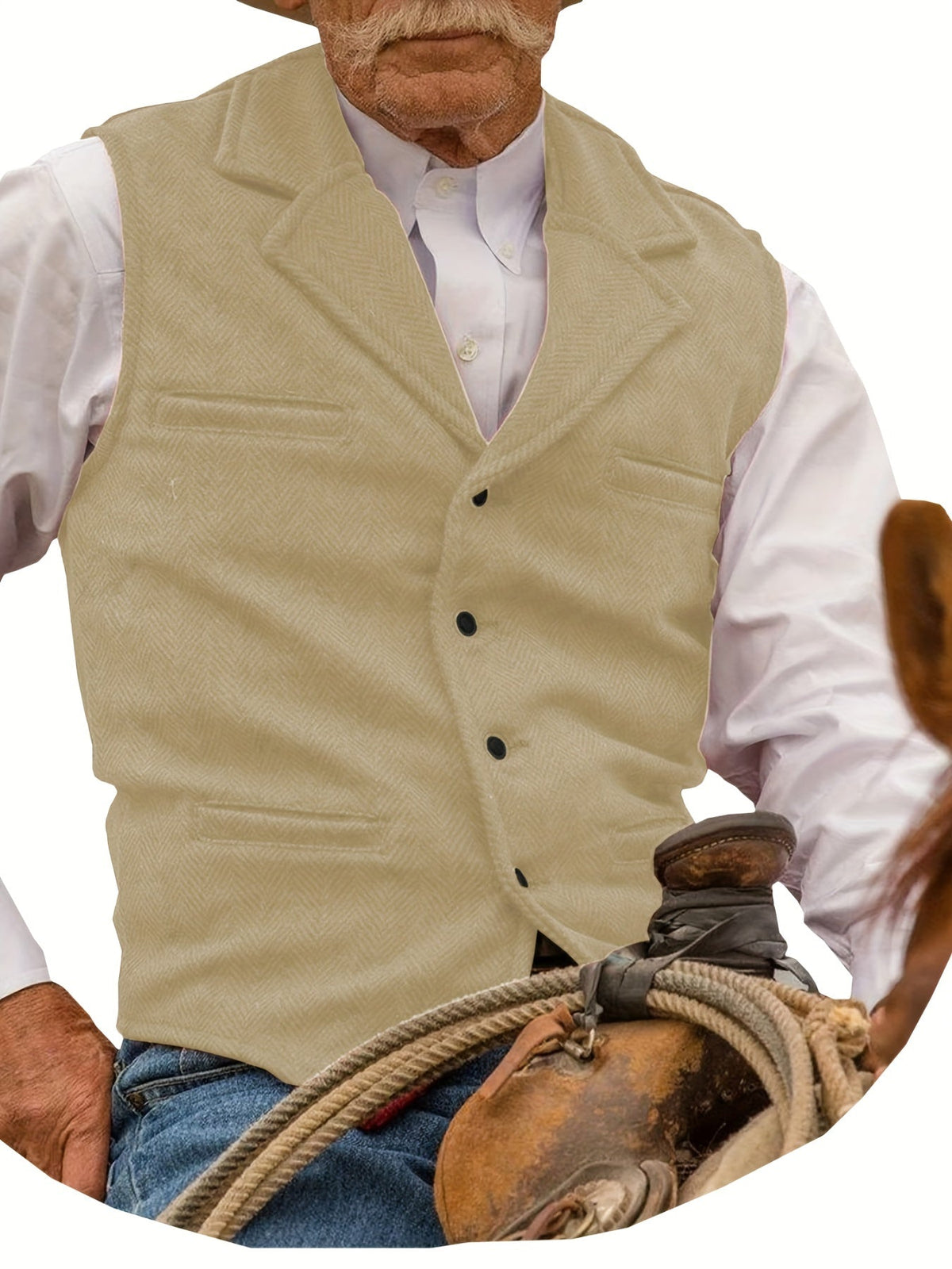 Herringbone Suit Vest for Men with Button Front