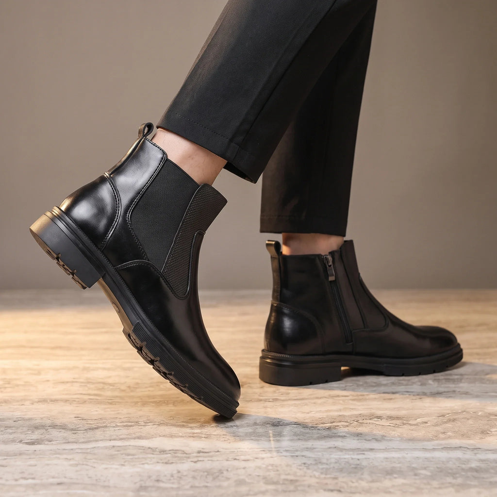 Double Buckle Chelsea Boots for Men with Side Zip