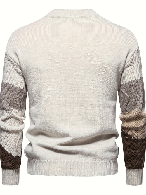 Mens cable knit sweater in Cream, back view, plain knit