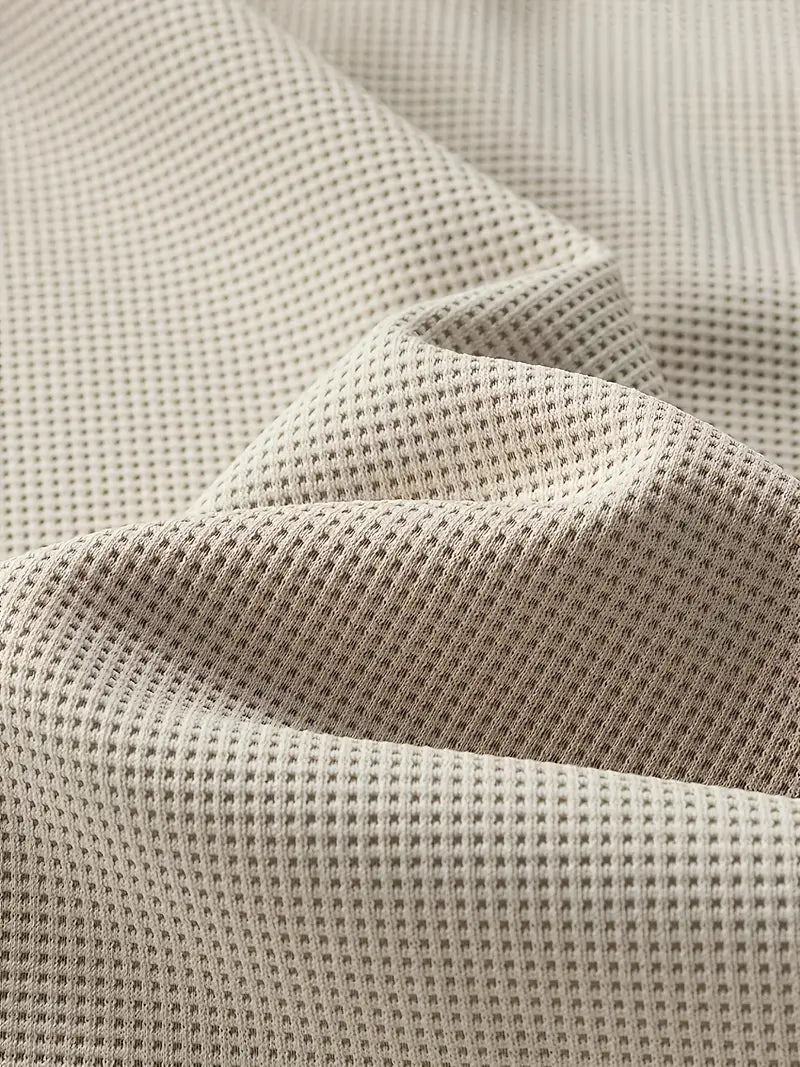 Mens waffle knit sweatshirt in Khaki, close-up of the waffle knit