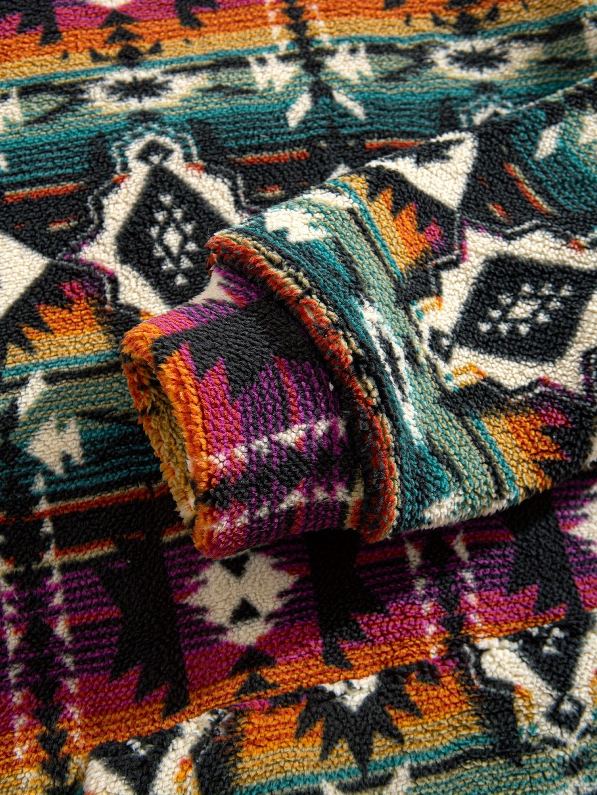 Aztec Print Sherpa Hoodie for Men with Front Pocket