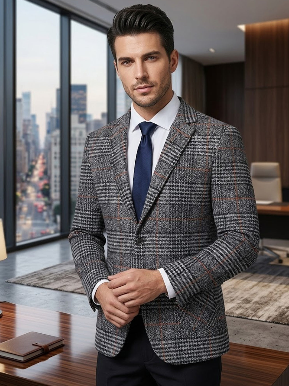 Gray Check Blazer for men, view 7
