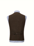 Herringbone Suit Vest for Men with Button Front