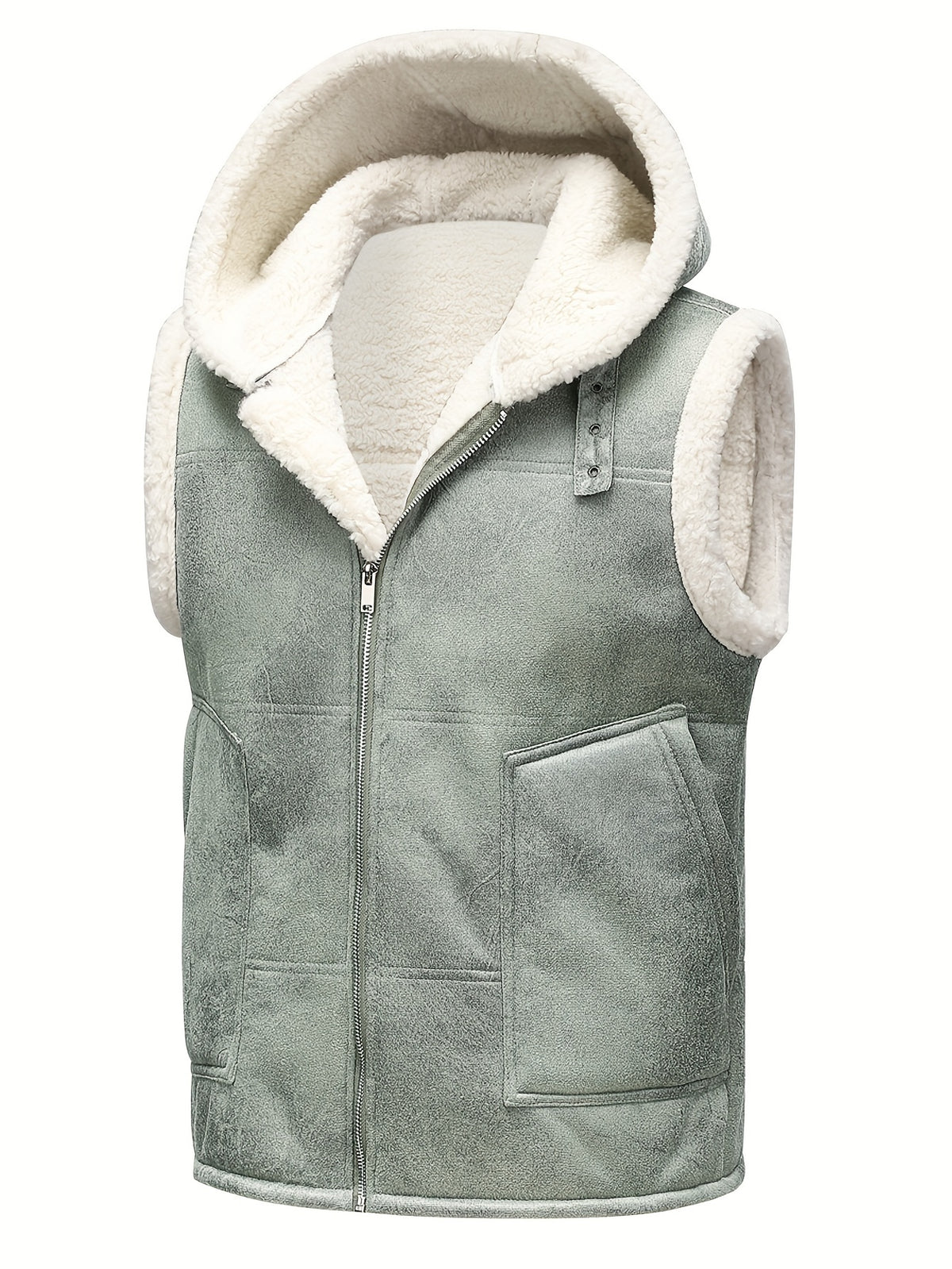 Green Shearling Hooded Vest for men