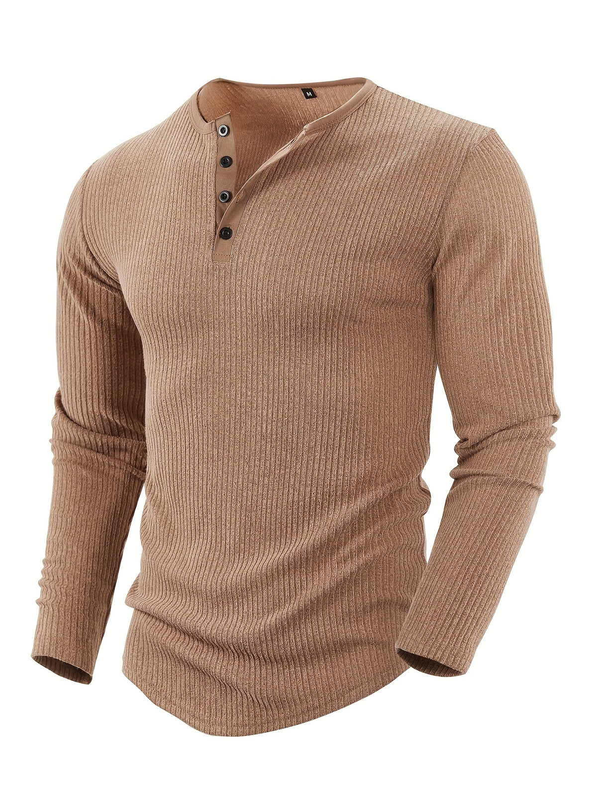 Ribbed Knit Henley Shirt with Button Placket