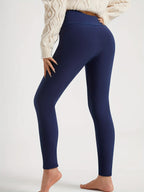 Womens fleece lined leggings in Navy, full length side view