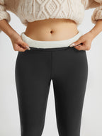 Womens fleece lined leggings in Dark Gray, high waist folded to show the plush lining