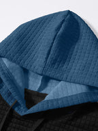 Mens hoodie in Blue, close-up of the waffle knit hood