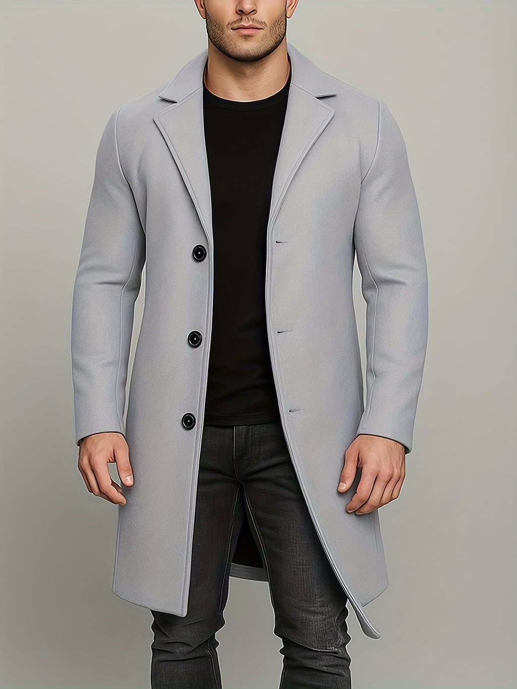 Three Button Overcoat with Notch Lapel