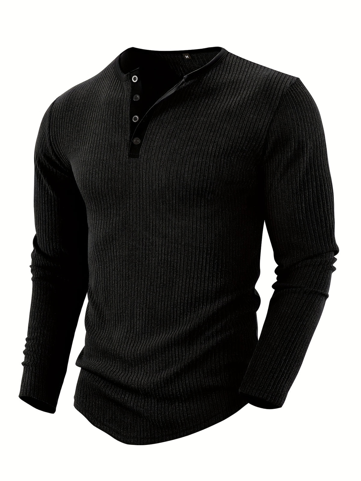 Ribbed Knit Henley Shirt with Button Placket