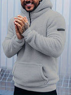 Mens sherpa hoodie in Gray, front view on a model