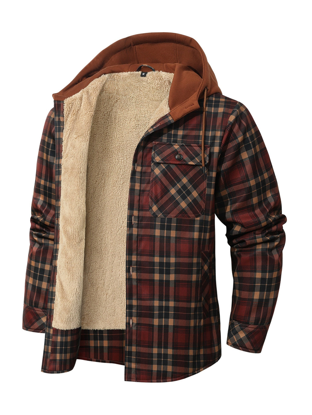Red Hooded Flannel Shirt Jacket for men, view 3