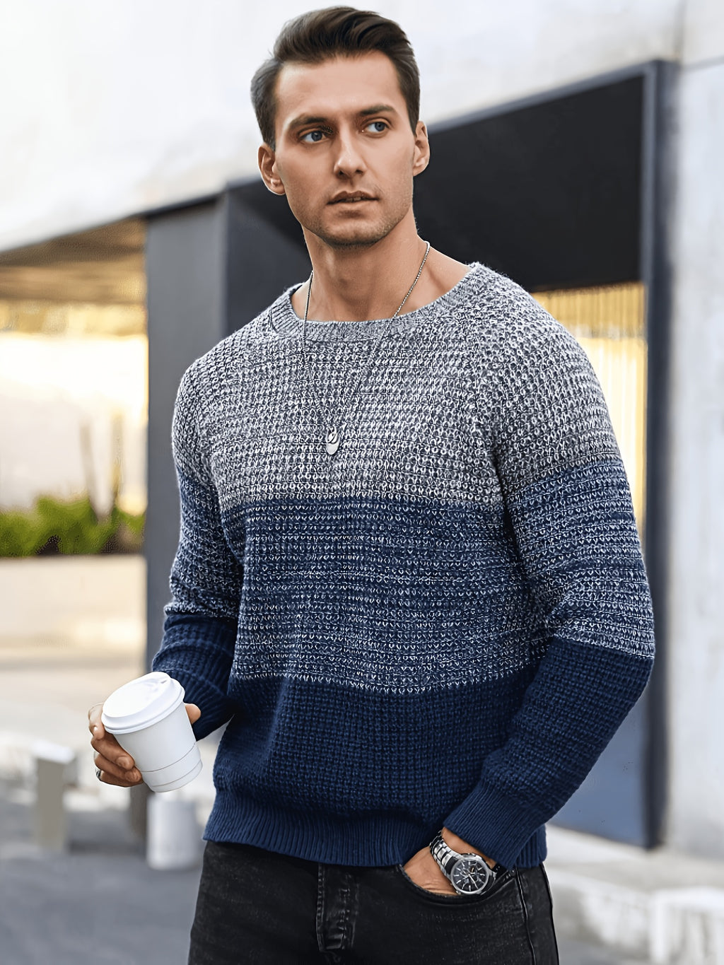 Color Block Crewneck Sweater