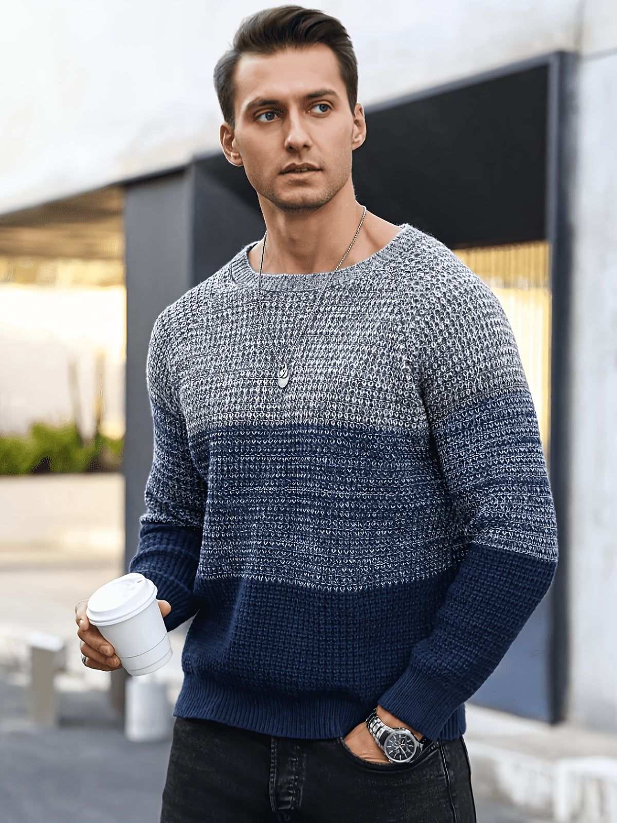Color Block Crewneck Sweater