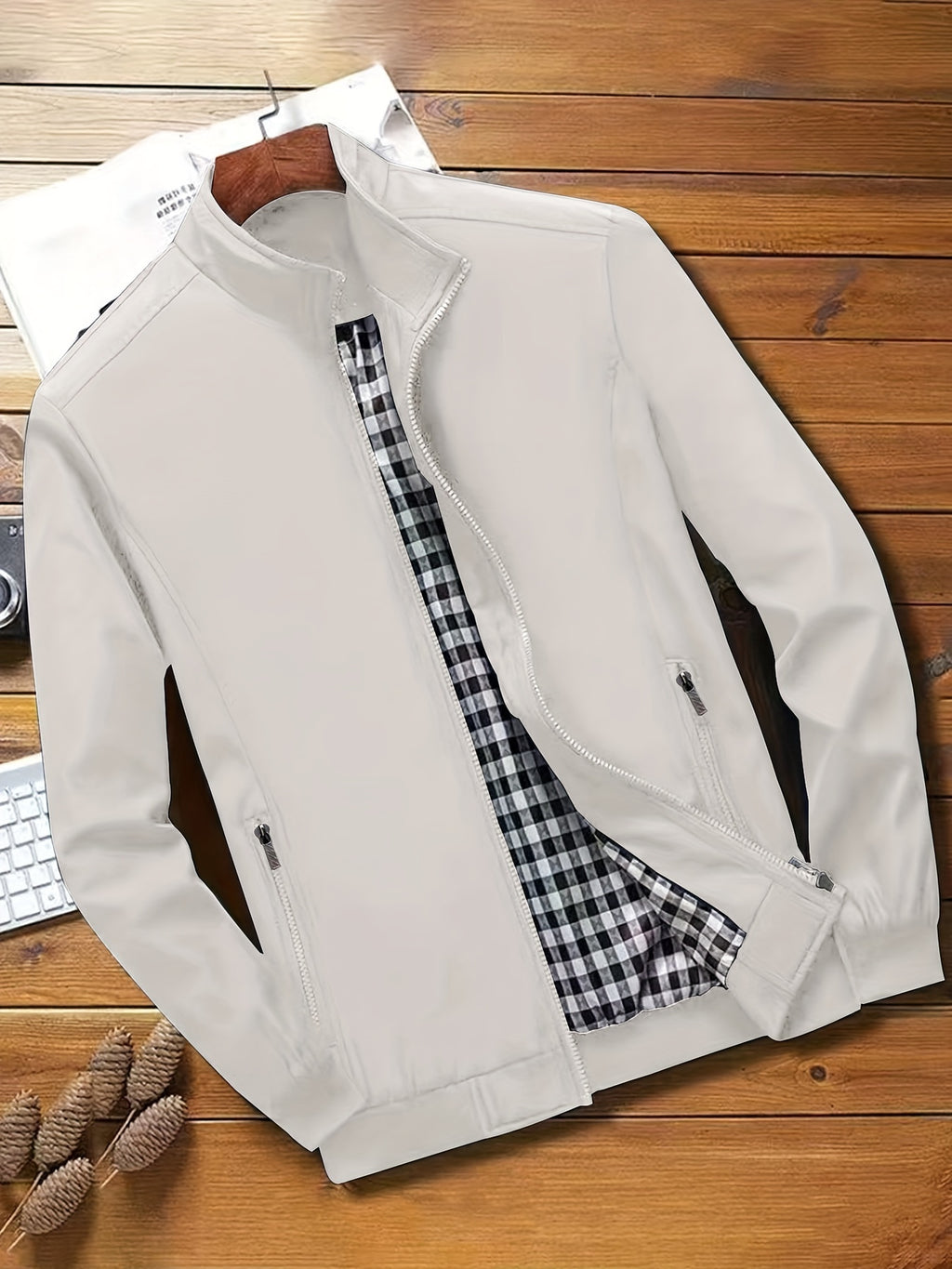 Check Lining Work Jacket with Stand Collar