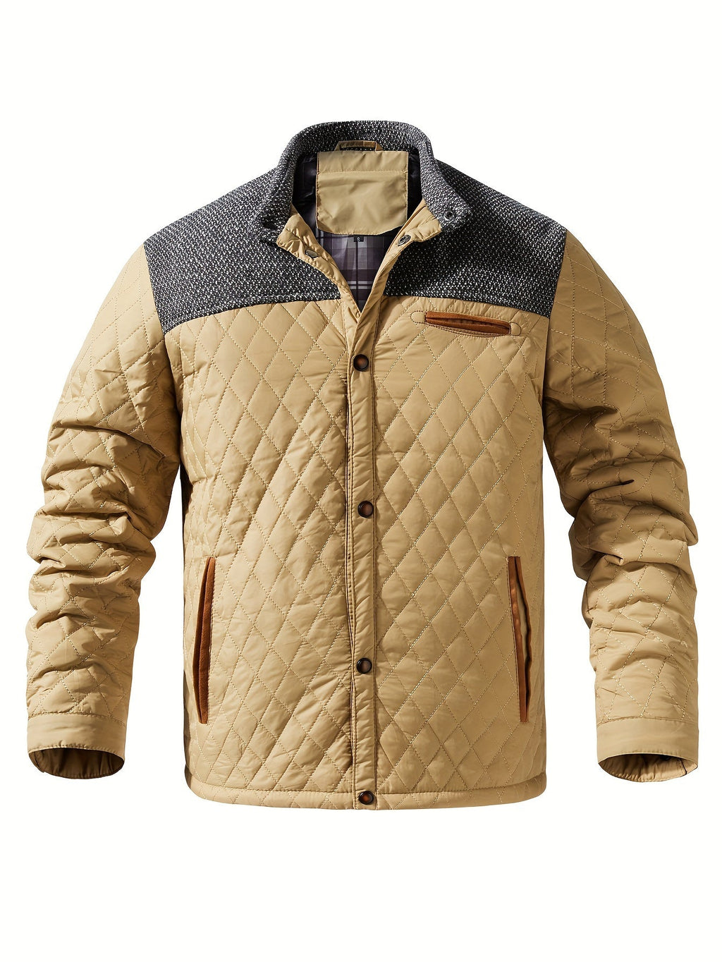 Knit Shoulder Quilted Jacket for Men, view 10