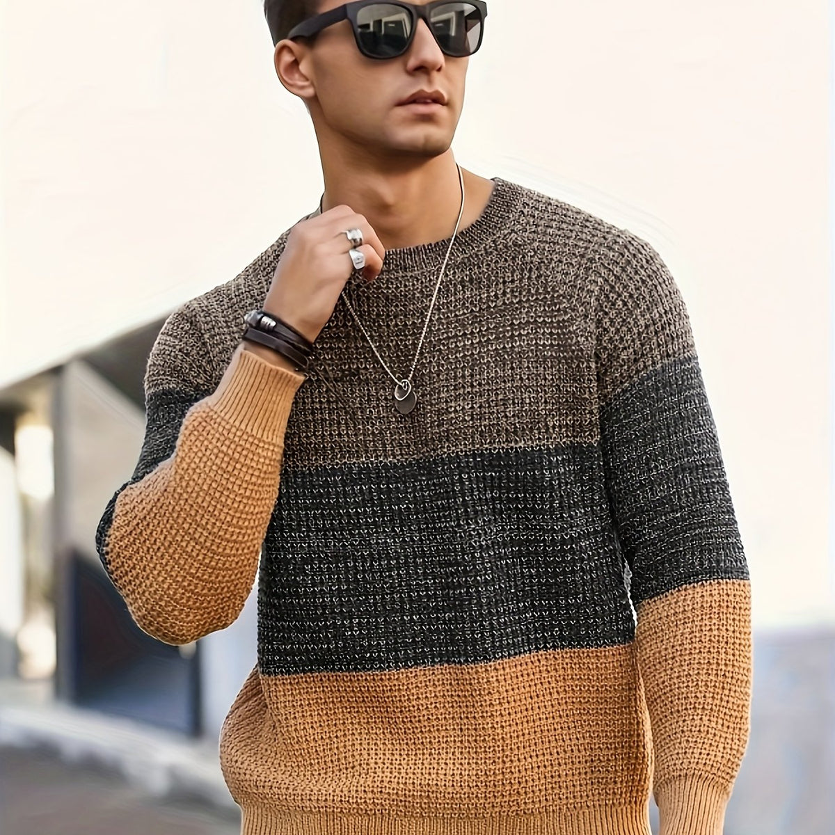 Color Block Crewneck Sweater