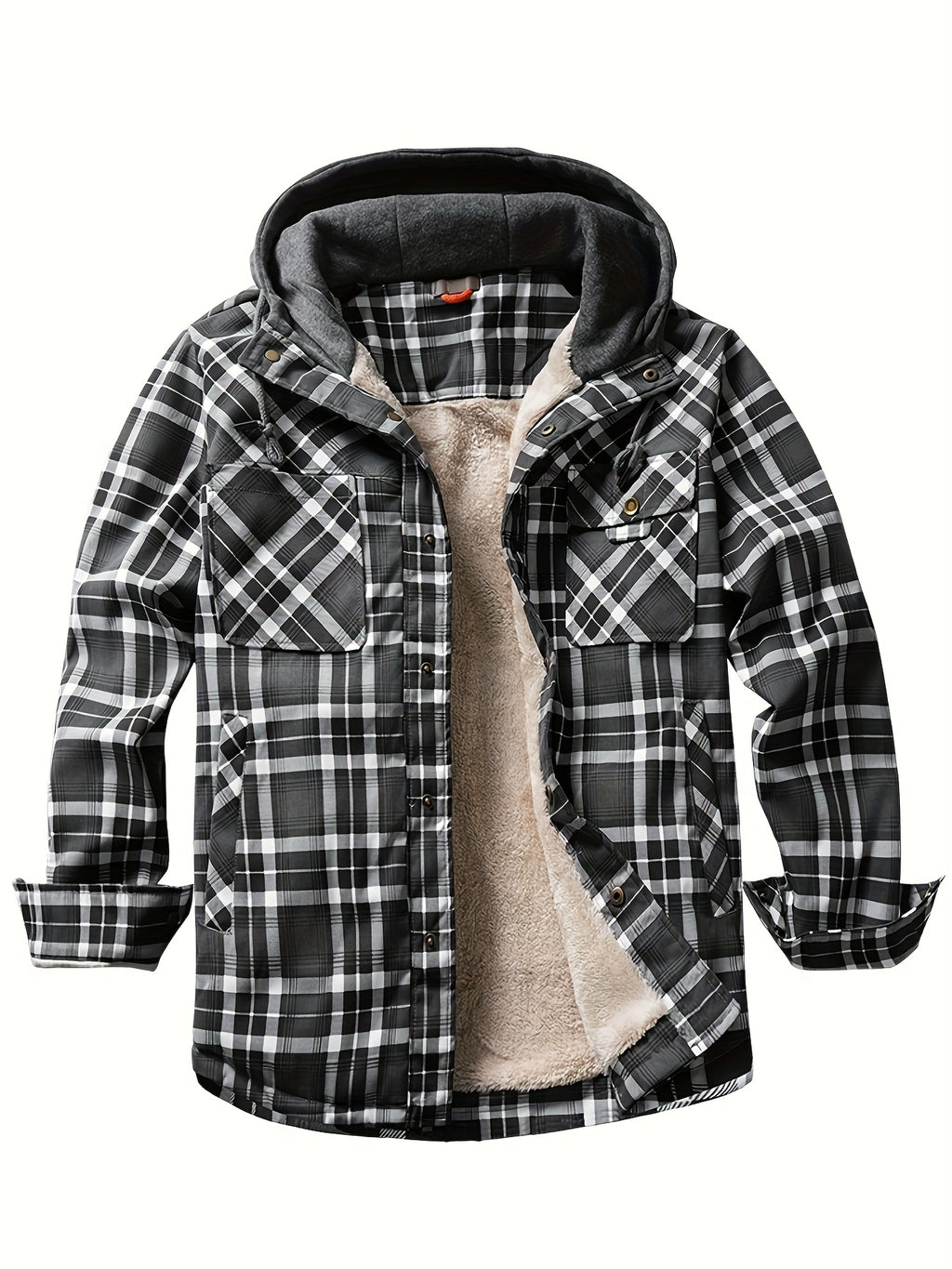 Black Hooded Flannel Shirt Jacket for men