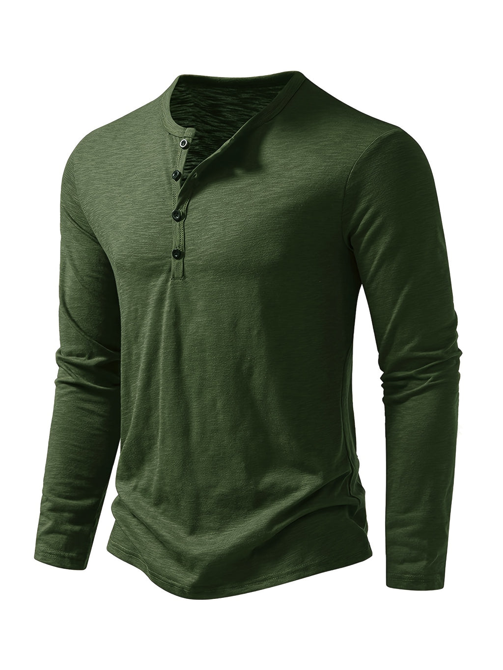 Curved Hem Henley Shirt with Button Placket