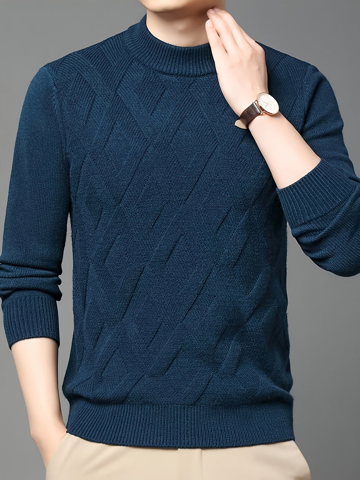 Diamond Texture Mock Neck Sweater for Men